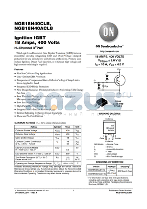 NGB18N40CLB datasheet - Ignition IGBT 18 Amps, 400 Volts