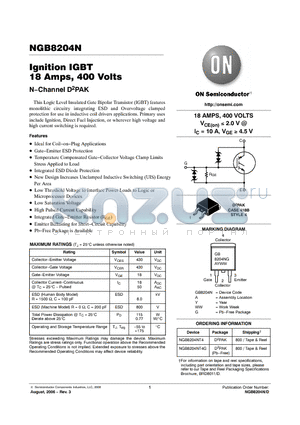 NGB8204N datasheet - Ignition IGBT 18 Amps, 400 Volts