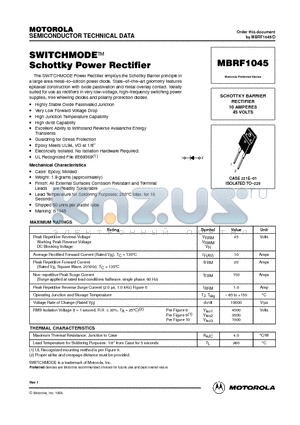 MBRF1045 datasheet - SWITCHMODE Schottky Power Rectifirers