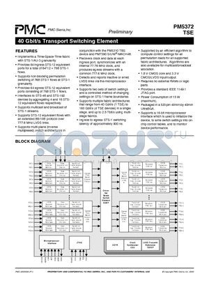 PM5372 datasheet - 40 Gbit/s Transport Switching Element