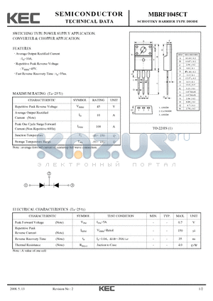 MBRF1045CT datasheet - SCHOTTKY BARRIER TYPE DIODE