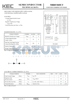 MBRF1045CT datasheet - SWITCHING TYPE POWER SUPPLY APPLICATION CONVERTER & CHOPPER APPLICATION