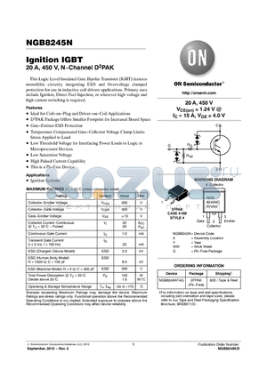 NGB8245N datasheet - Ignition IGBT 20 A, 450 V, N.Channel D2PAK