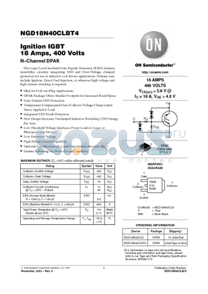 NGD18N40CLB datasheet - Ignition IGBT 18 Amps, 400 Volts