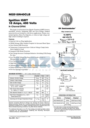 NGD18N40CLBT4G datasheet - Ignition IGBT 18 Amps, 400 Volts