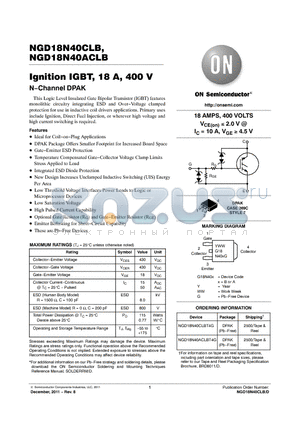 NGD18N40CLB_12 datasheet - Ignition IGBT, 18 A, 400 V N.Channel DPAK