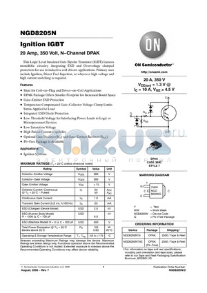 NGD8205NT4 datasheet - Ignition IGBT 20 Amp, 350 Volt, N−Channel DPAK