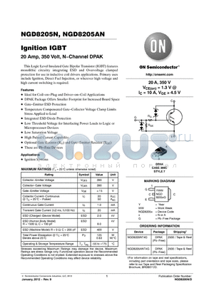 NGD8205NT4G datasheet - Ignition IGBT 20 Amp, 350 Volt, N.Channel DPAK