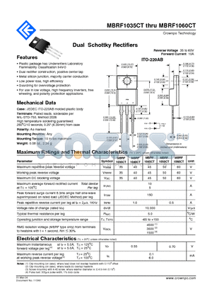 MBRF1060CT datasheet - Dual Schottky Rectifiers