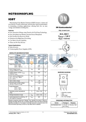 NGTB50N60FLWG datasheet - Insulated Gate Bipolar Transistor (IGBT)