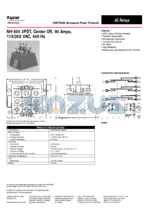 NH-505 datasheet - 3PDT Center Off Main Contacts