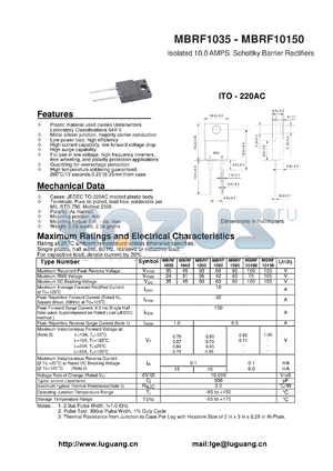MBRF1090 datasheet - Isolated 10.0 AMPS. Schottky Barrier Rectifiers