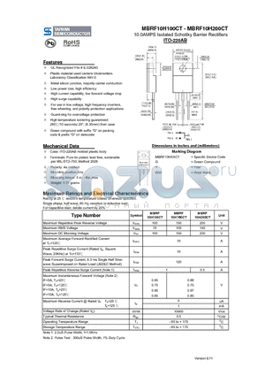 MBRF10H100CT datasheet - 10.0AMPS Isolated Schottky Barrier Rectifiers