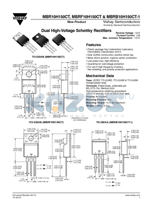 MBRF10H150CT datasheet - Dual High-Voltage Schottky Rectifiers