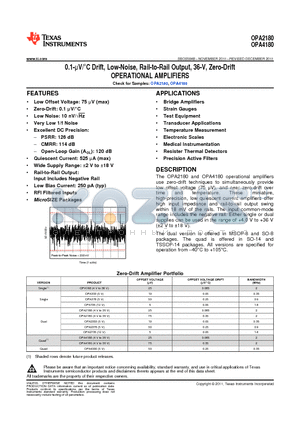 OPA4180IPWR datasheet - 0.1-lV/`C Drift, Low-Noise, Rail-to-Rail Output, 36-V, Zero-Drift OPERATIONAL AMPLIFIERS