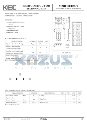 MBRF10U100CT datasheet - SCHOTTKY BARRIER TYPE DIODE