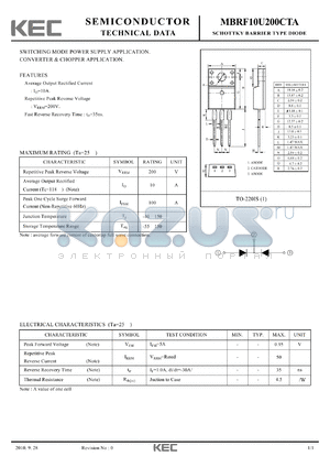 MBRF10U200CTA datasheet - SCHOTTKY BARRIER TYPE DIODE