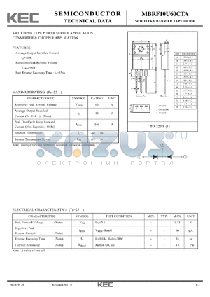 MBRF10U60CTA datasheet - SCHOTTKY BARRIER TYPE DIODE