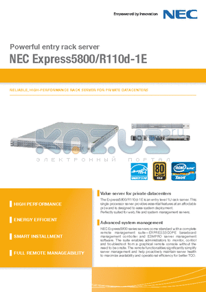 R110D-1E datasheet - Powerful entry rack server NEC Express5800/R110d-1E