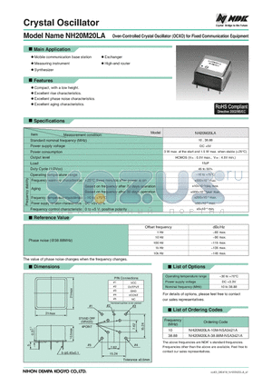 NH20M20LA datasheet - Oven-Controlled Crystal Oscillator (OCXO) for Fixed Communication Equipment