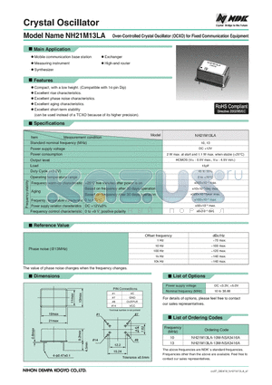 NH21M13LA datasheet - Oven-Controlled Crystal Oscillator (OCXO) for Fixed Communication Equipment