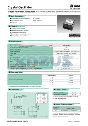 NH25M22WB datasheet - Oven-Controlled Crystal Oscillator (OCXO) for Fixed Communication Equipment