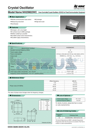 NH25M22WC datasheet - Oven-Controlled Crystal Oscillator (OCXO) for Fixed Communication Equipment