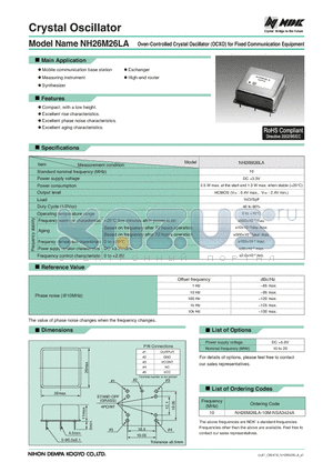 NH26M26LA-10M-NSA3424A datasheet - Oven-Controlled Crystal Oscillator (OCXO) for Fixed Communication Equipment