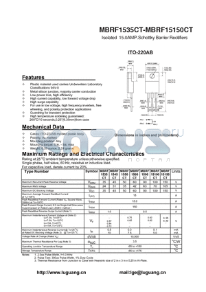 MBRF1560CT datasheet - Isolated 15.0AMP.Schottky Barrier Rectifiers