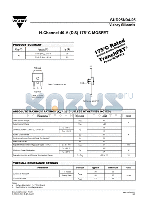 SUD25N04-25 datasheet - N-Channel 40-V (D-S) 175C MOSFET