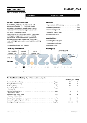 RHRP860_11 datasheet - 8A,600V Hyperfast Diodes