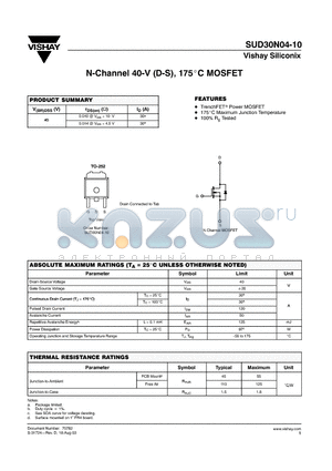 SUD30N04-10 datasheet - N-Channel 40-V (D-S), 175C MOSFET