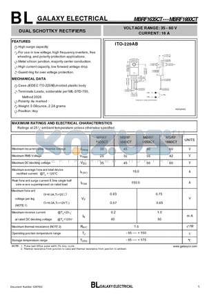 MBRF1635CT datasheet - DUAL SCHOTTKY RECTIFIERS