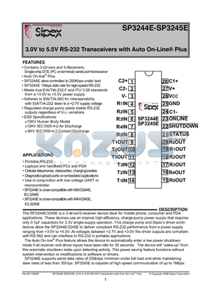 SP3244ECY-L datasheet - 3.0V to 5.5V RS-232 Transceivers with Auto On-Line^ Plus