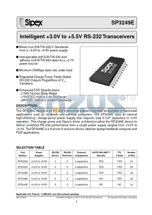 SP3249ECA datasheet - Intelligent 3.0V to 5.5V RS-232 Transceivers