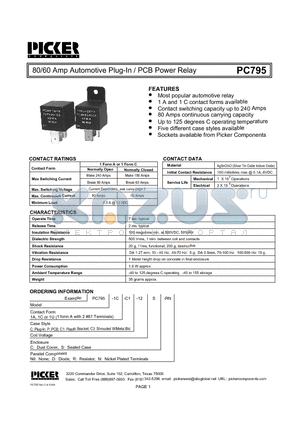 PC7951UC-12CD datasheet - 80/60 Amp Automotive Plug-In / PCB Power Relay