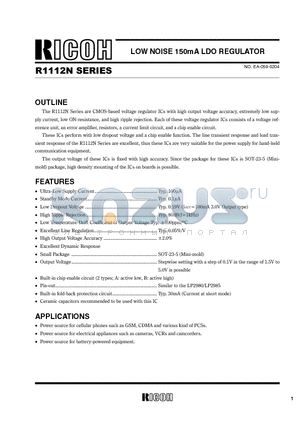 R1112N_02 datasheet - LOW NOISE 150mA LDO REGULATOR