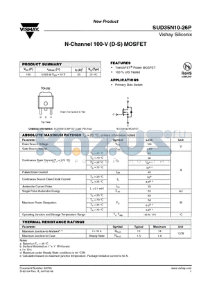 SUD35N10-26P-E3 datasheet - N-Channel 100-V (D-S) MOSFET