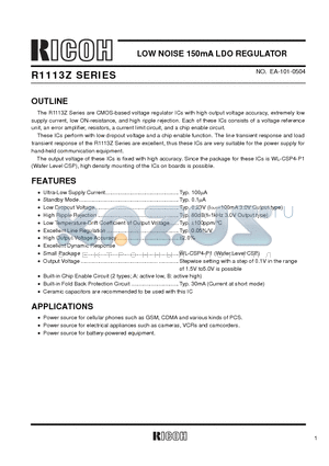R1113Z201A-EX datasheet - LOW NOISE 150mA LDO REGULATOR
