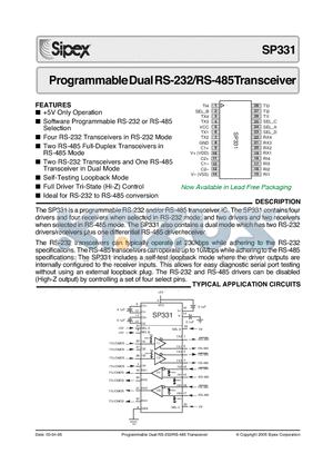 SP331ET datasheet - Programmable RS-232/RS-485 Transceiver