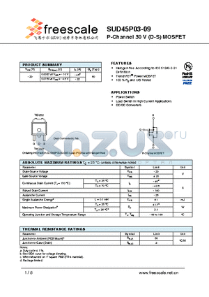 SUD45P03-09 datasheet - P-Channel 30 V (D-S) MOSFET