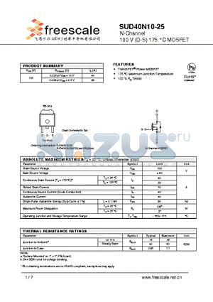 SUD40N10 datasheet - N-Channel 100 V (D-S) 175 `C MOSFET