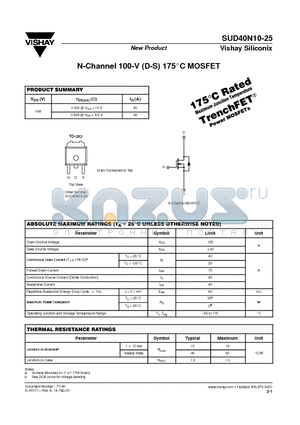 SUD40N10-25 datasheet - N-Channel 100-V (D-S) 175C MOSFET