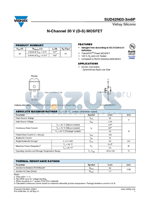 SUD42N03-3M9P datasheet - N-Channel 30 V (D-S) MOSFET