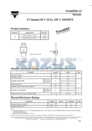 SUD45P03-15 datasheet - P-Channel 30-V (D-S), 150C MOSFET