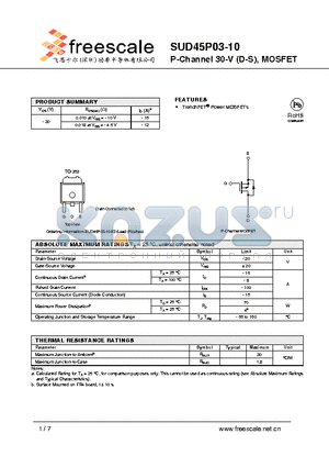 SUD45P03-10 datasheet - P-Channel 30-V (D-S), MOSFET