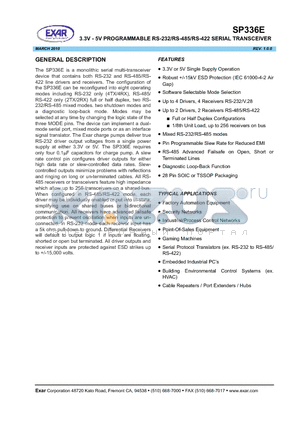 SP336E datasheet - 3.3V - 5V PROGRAMMABLE RS-232/RS-485/RS-422 SERIAL TRANSCEIVER