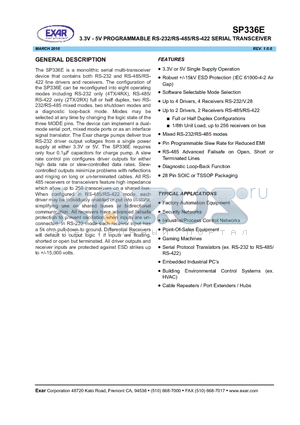 SP336ECY-L datasheet - 3.3V - 5V PROGRAMMABLE RS-232/RS-485/RS-422 SERIAL TRANSCEIVER