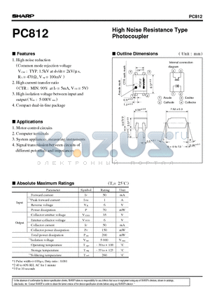 PC812 datasheet - High Noise Resistance Type Photocoupler