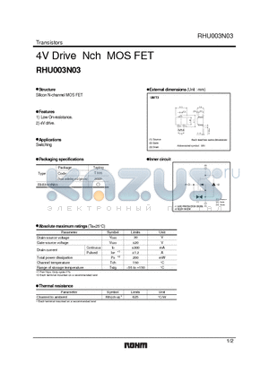 RHU003N03 datasheet - 4V Drive Nch MOS FET